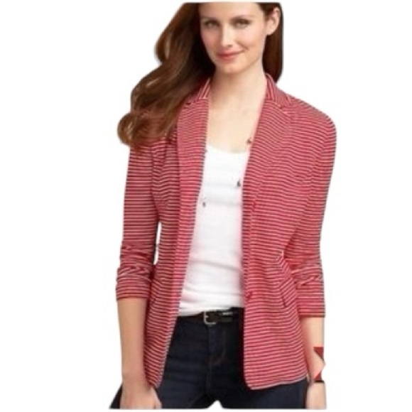 TALBOTS | Women's Red & White Striped 3 Button Closure Blazer Size XL - Picture 1 of 9